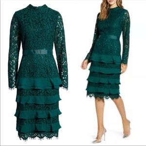 Rachel Parcell Lace Flounce Green Dress Sz L